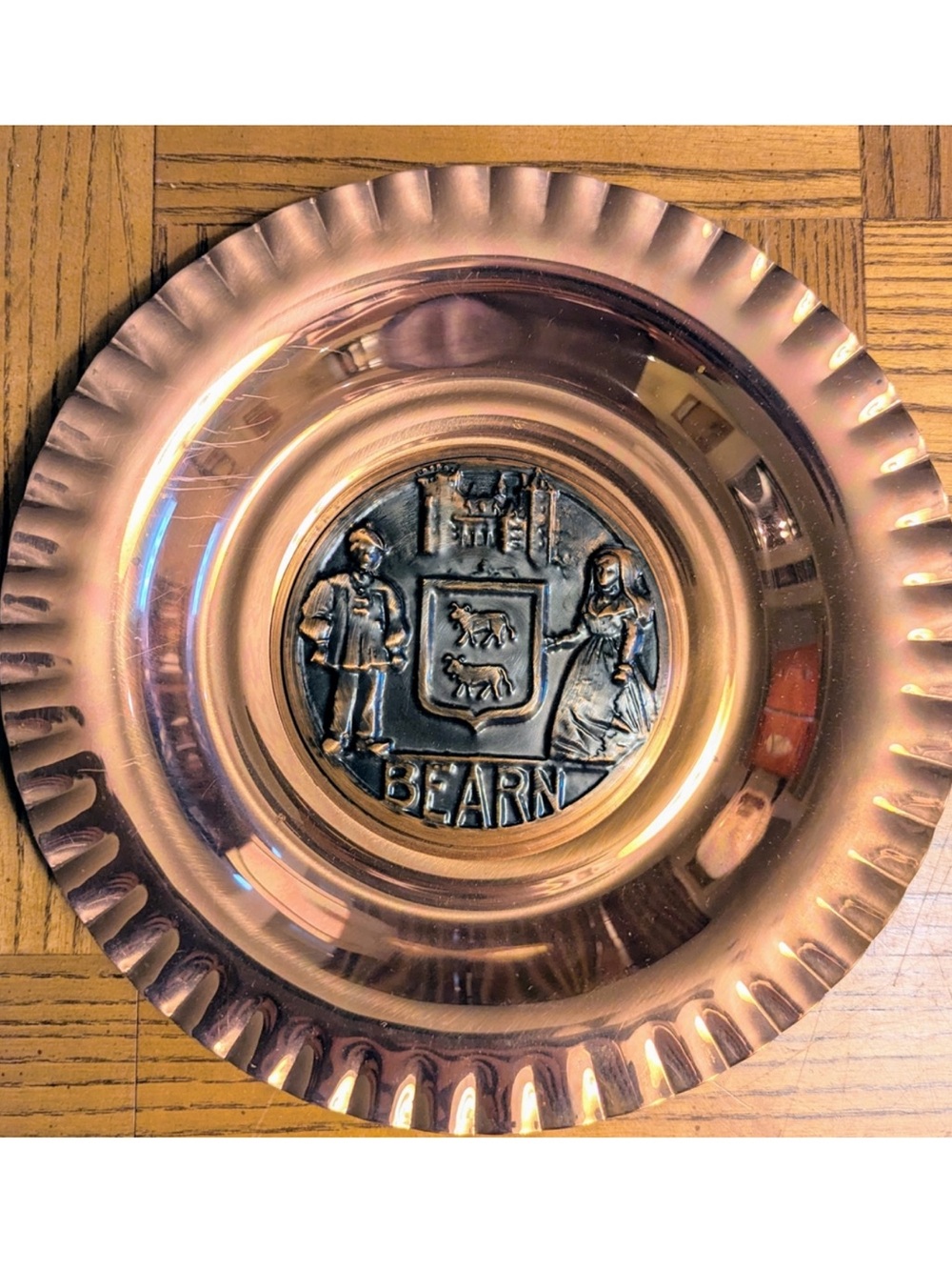 Vintage Copper Decorative Wall Plate with BEARN Medallion